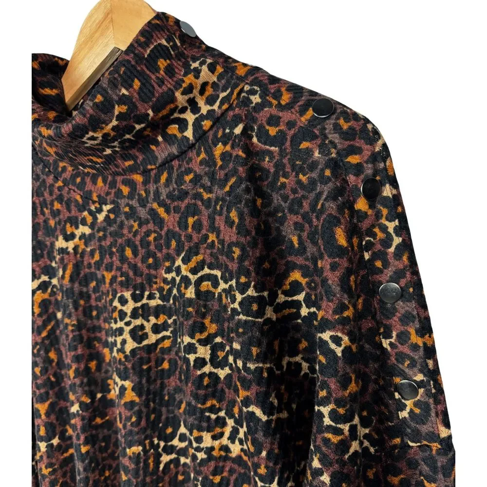 French Laundry Womens‎ Sweater Turtleneck Leopard Buttons Knit 3X Casual Classic